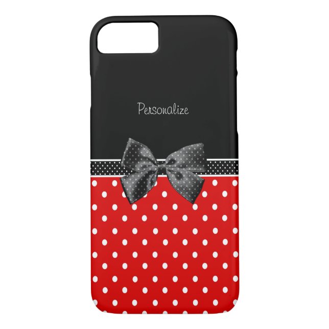 Girly rote und schwarze Tupfen mit Bogen und Namen Case-Mate iPhone Hülle (Rückseite)