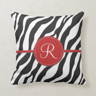 Girly roter Monogrammzebra-Druck Kissen