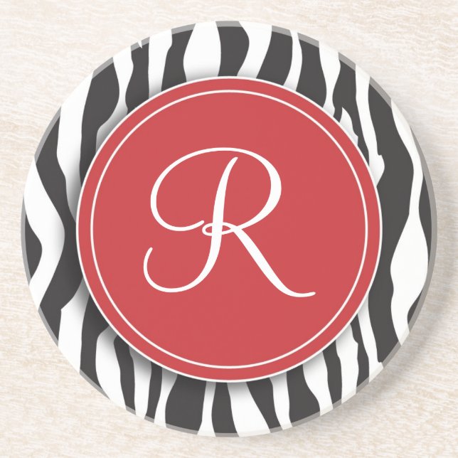 Girly roter Monogrammzebra-Druck-Untersetzer Getränkeuntersetzer (Vorne)