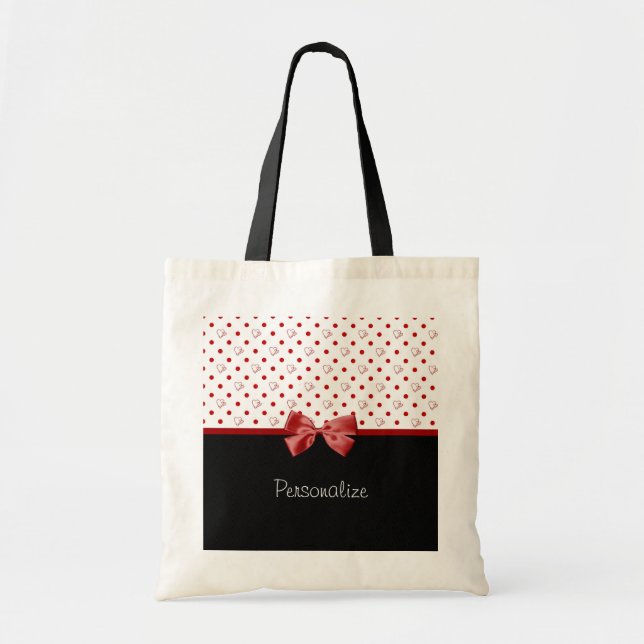 Girly roter und schwarzer Tupfen-Herz-Bogen mit Tragetasche (Vorne)