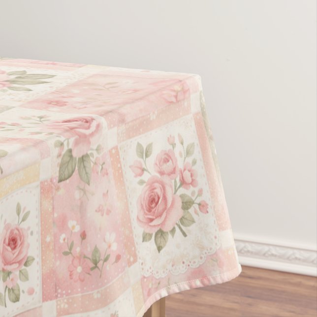 Girly Rustic Pink Quilt Floral Patchwork Pattern Tischdecke (Beispiel)