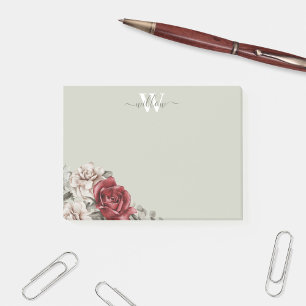Girly Rustic Rose Monogram Floral Post-It Notes Klebezettel