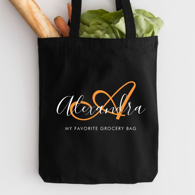 Girly Saffron Orange Elegante Script Name Monogram Tasche (Girly Saffron Orange Elegant Script Name Monogram Tote Bag)