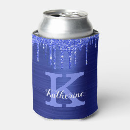 Girly Sapphire Blue Glitzer Tropfen Monogram Name Dosenkühler