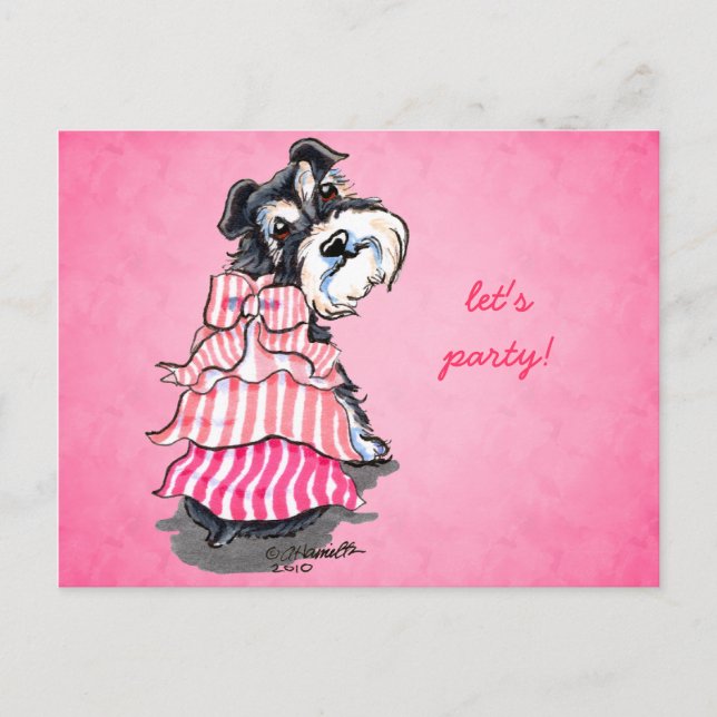 Girly Schnauzer Pink Dress Off Leash Art™ Postkarte (Vorderseite)