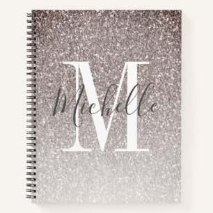 Girly Schrift Graue Glitter Funken Monogramm Name Notizbuch