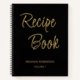 Girly Schrift Rezeptbuch Schwarz Personalisiertes  Notizbuch