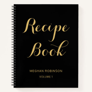 Girly Schwarz und Gold Monogramm Kochbuch Rezepte Notizbuch