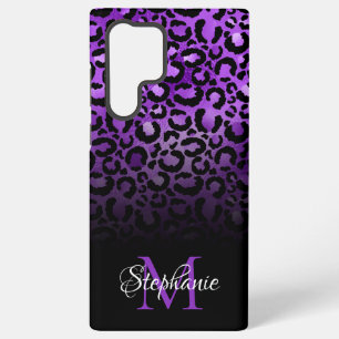Girly Schwarz und Violett Leopard Ombre Monogramm Samsung Galaxy Hülle
