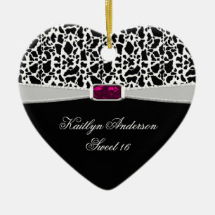 Girly Schwarz-weißes und rosa Andenken des Keramikornament