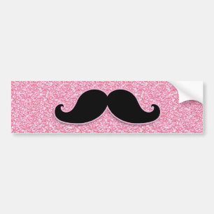 GIRLY SCHWARZER SCHNURRBART-ROSA-GLITZER GEDRUCKT AUTOAUFKLEBER