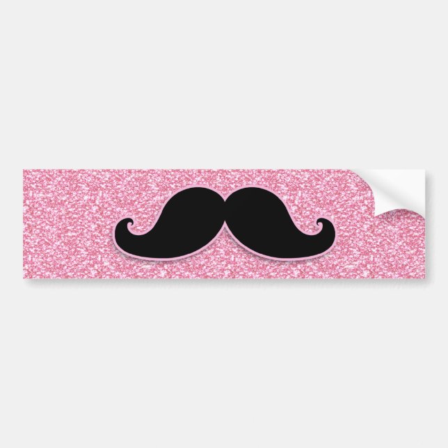 GIRLY SCHWARZER SCHNURRBART-ROSA-GLITZER GEDRUCKT AUTOAUFKLEBER (Vorne)