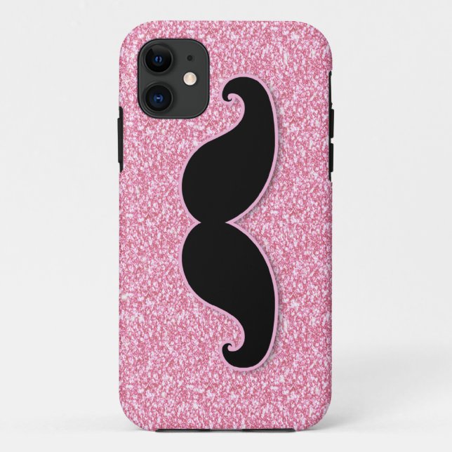GIRLY SCHWARZER SCHNURRBART-ROSA-GLITZER GEDRUCKT Case-Mate iPhone HÜLLE (Rückseite)