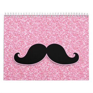 GIRLY SCHWARZER SCHNURRBART-ROSA-GLITZER GEDRUCKT KALENDER