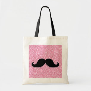 GIRLY SCHWARZER SCHNURRBART-ROSA-GLITZER GEDRUCKT TRAGETASCHE