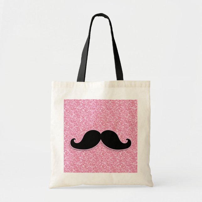 GIRLY SCHWARZER SCHNURRBART-ROSA-GLITZER GEDRUCKT TRAGETASCHE (Vorne)