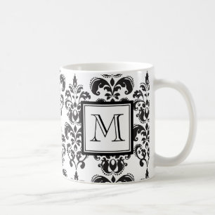 GIRLY SCHWARZES DAMAST-MUSTER 2 IHRE INITIALE KAFFEETASSE