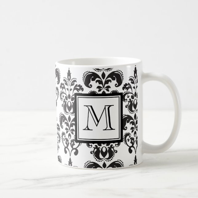 GIRLY SCHWARZES DAMAST-MUSTER 2 IHRE INITIALE KAFFEETASSE (Rechts)