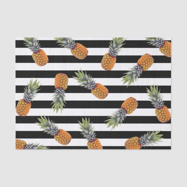 Girly Schwarzes des Sommer-Ananas-Muster-| Striped Seidenpapier (Vorderseite)