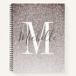 Girly Script Gray Glitzer Glitzern Monogram Name Notizbuch