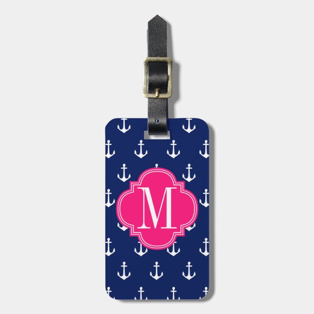 Girly Seeanker-Marine-Rosa personalisiert Gepäckanhänger (Vorderseite vertikal)