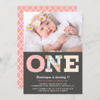 Girly Shabby Chic First Birthday Photo Invitation