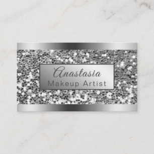 Girly Shimmer Foil Silver Glitzer Visitenkarte