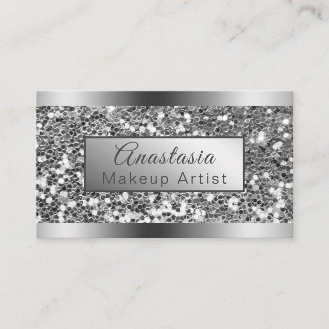 Girly Shimmer Foil Silver Glitzer Visitenkarte (Vorderseite)