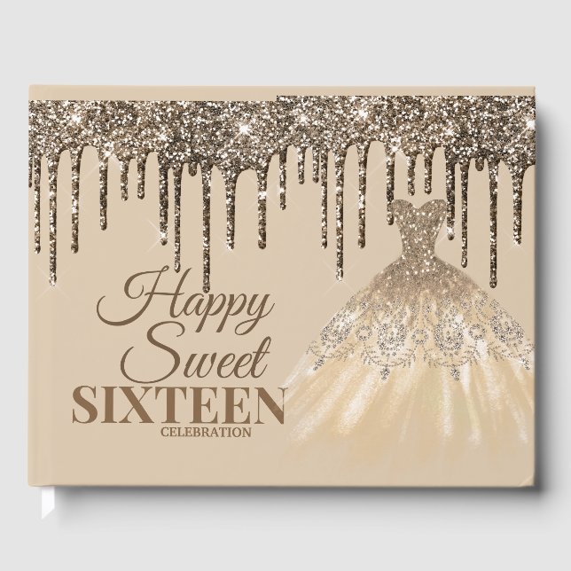 Girly Shining Glitzer Tropfen Spark Sweet 16 Gebur Gästebuch (Vorderseite)