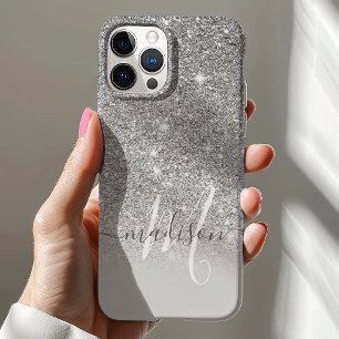Girly Silber Glitter Monogramm Name Case-Mate iPhone Hülle