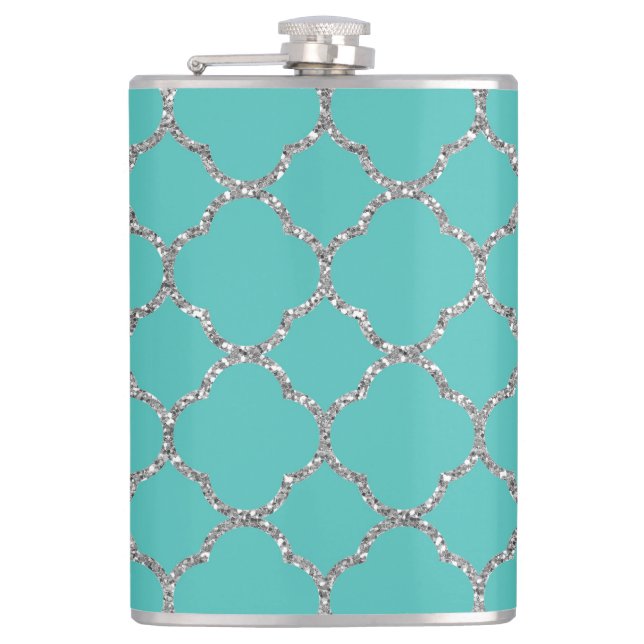 Girly silberne Quatrefoil kundenspezifische Flachmann (Vorderseite)