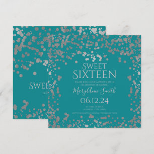 Girly Silver Foil Confetti Sweet 16 Aquamarin einl Dankeskarte