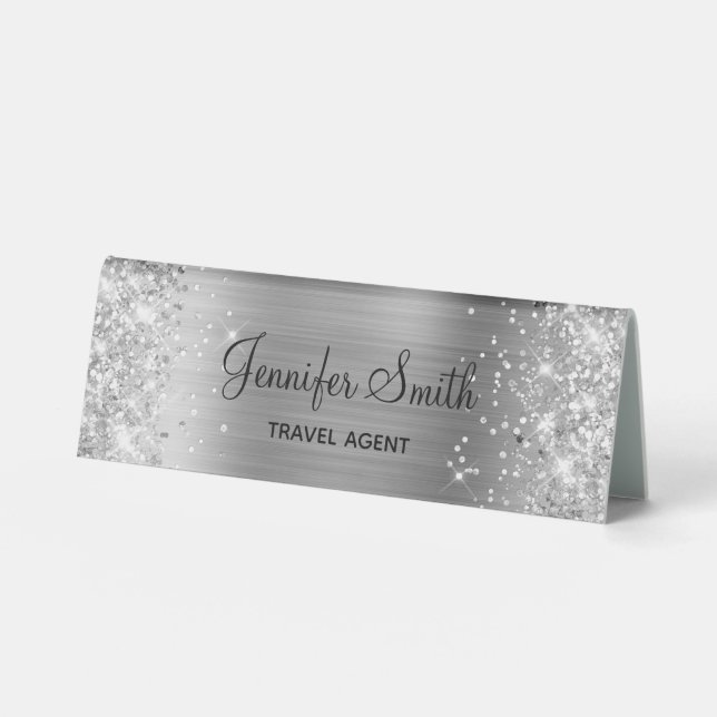 Girly Silver Glitzer and Foil Tischaufsteller (Vorderseite)