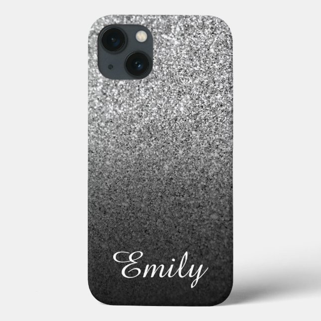 Girly Silver Glitzer Black Ombre Personalisiert Case-Mate iPhone Hülle (Rückseite)