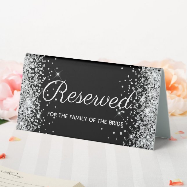 Girly Silver Glitzer Black vorbehalten Tischaufsteller (In Situ (Hochzeit))