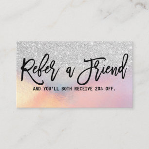 Girly Silver Glitzer Iridescent Holographic Ombre Empfehlungskarte
