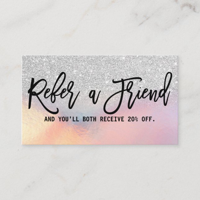 Girly Silver Glitzer Iridescent Holographic Ombre Empfehlungskarte (Vorderseite)