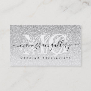 Girly Silver Glitzer Luxe Glam Monogram Visitenkarte