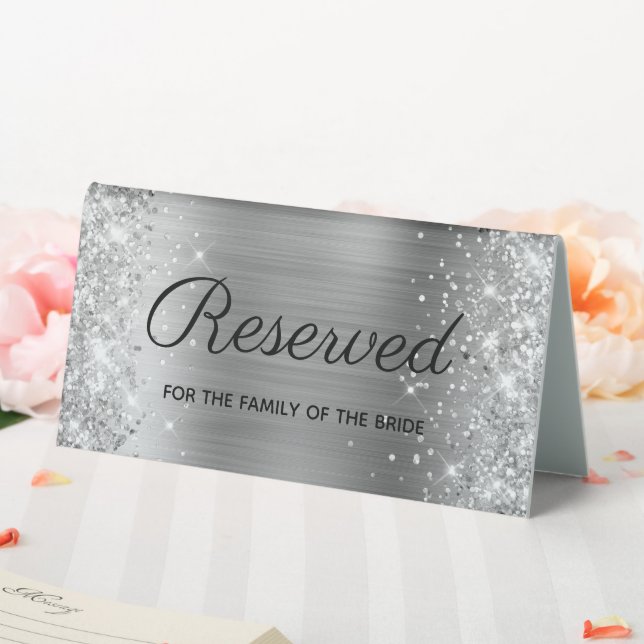 Girly Silver Glitzer und Foil vorbehalten Tischaufsteller (In Situ (Hochzeit))