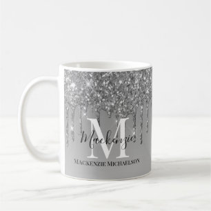 Girly Silver Gray Glitzer Monogram Name Kaffeetasse