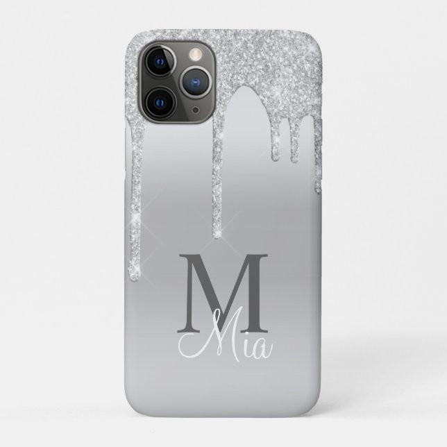 Girly Silver Sparkle Glitzer Bling Monogram Case-Mate iPhone Hülle (Rückseite)