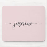 Girly Simple Blush Pink Personalized Monogram Name Mousepad<br><div class="desc">Girly Blush Pink Simple Minimalist Monogram Name Signature Script Custom Personalized mousepad. These design featuring your first name in a pretty hand lettered style swash tail font typography on light pastel blush pink or dusty pink. These are easy to customize. Great stylish feminine gift for birthday, bridal shower, mother’s day,...</div>