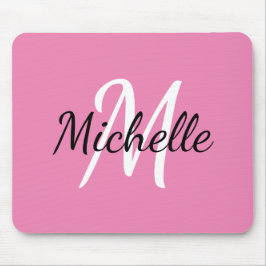Girly Simple Pink Monogram Initial + Name Mousepad