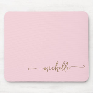 Girly Simple Rosa und Gold Monogramm Name Mousepad