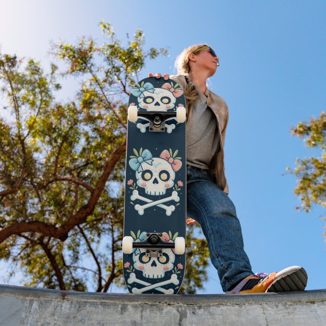 Girly Skull and Crossbones Skateboard (Außenbereich 1)