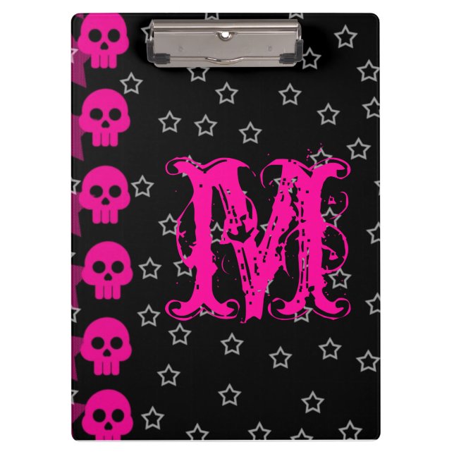 Girly Skull EMO Punk Monogram Initial Clip Board Klemmbrett (Vorderseite)