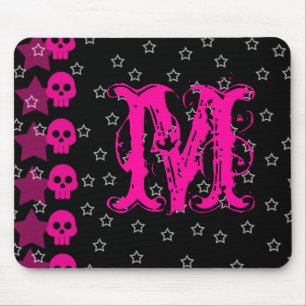 Girly Skull EMO Punk Monogram Initial Mouse Pad Mousepad
