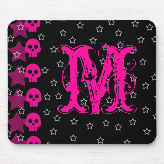 Girly Skull EMO Punk Monogram Initial Mouse Pad Mousepad (Vorne)