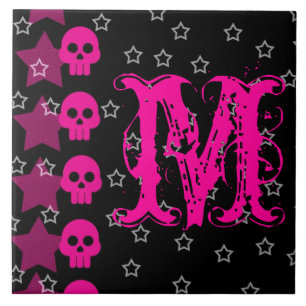 Girly Skull EMO Punk Rocker Monogram Display Tile Fliese