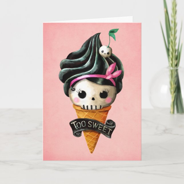 Girly Skull Ice Creme Cone Karte (Vorderseite)